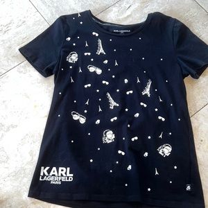Karl Lagerfeld black shirt w/ pearl & metal embellishments